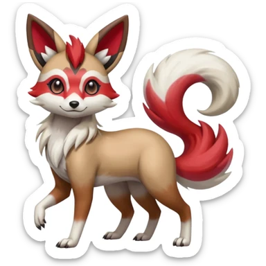 Hyper-realistic Colorful Skilled Adept Graceful Asian Painted Meloetta-Furret-Lycanroc-Zangoose-fusion-hybrid-creature (full body) sticker
