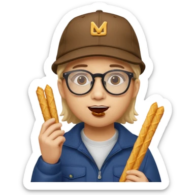 num num eatting hashbrown sticks with a cap and glasses sticker