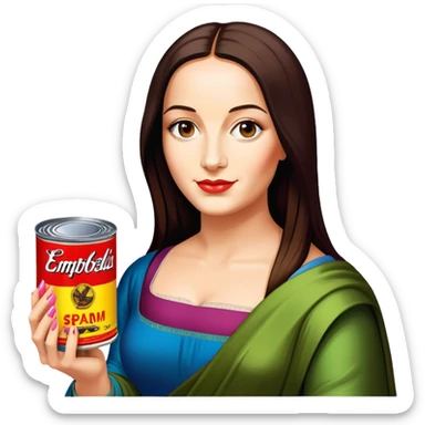 pop art warhol style monalisa holding can of spam  sticker