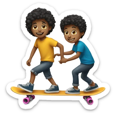 a youngster pushing another on a skateboard sticker