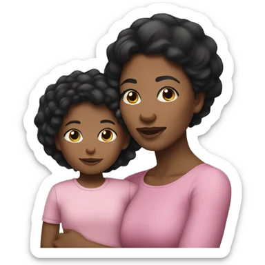 Black hair light skin Mom with her little daughter sticker