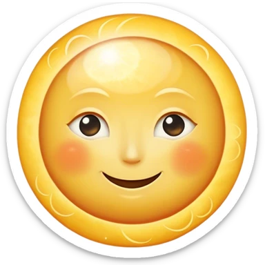 a really bright  big sun and a small moon who shines because of it. the sun is bigger and the tiny \moon bright too beside it smiling looking at each other sticker