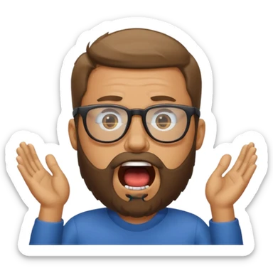 a guy with a beard, glasses and shouting : "FA, FA-TE INCOA" sticker