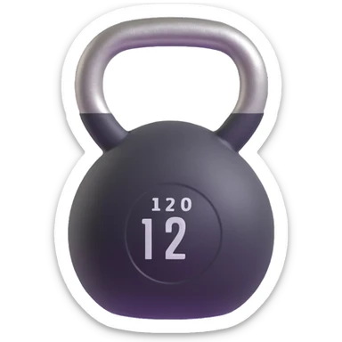 Heavy kettlebell with the inscription 120, floating in the air, with prominent details sticker