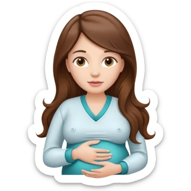 
"Pregnant woman with long brown hair and fair skin wearing a cosmetologist uniform."


 sticker