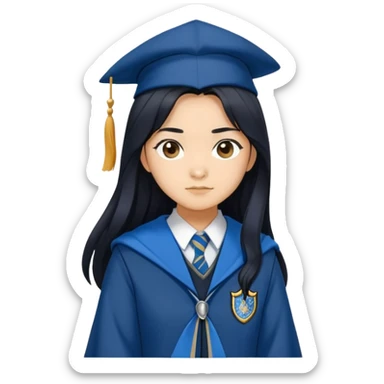 Cho Chang in harry potter, wear hogwarts Ravenclaw uniform, long black hair sticker