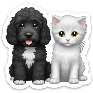 All Black labradoodle and a single white and grey kitten sticker