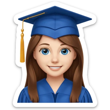 high school graduation with a pretty female high school student with long brown hair, blue eyes sticker