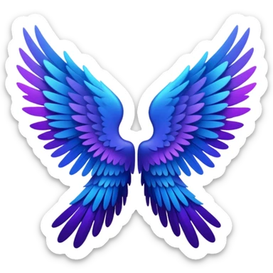 crystal angel wings, mostly black feathers, fading into purple and blue at the very tips, emoji style sticker