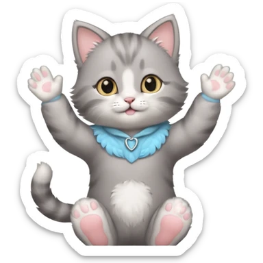 Cute Gray baby girl kitten standing with arms up  sticker