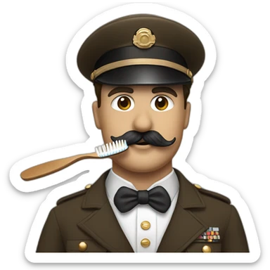 Charlie chaplin with military brown costum and toothbrush mustach sticker
