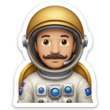 Mustached astronaut man holding helmet sticker