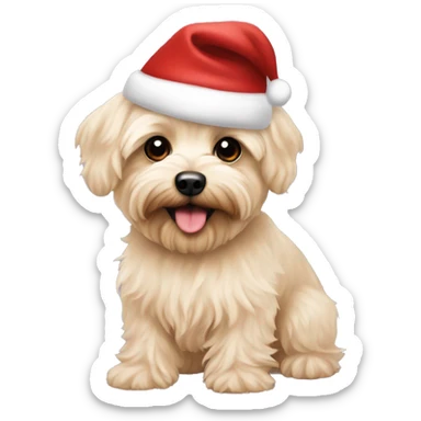 Cream colored Yorkipoo with Santa hat sticker