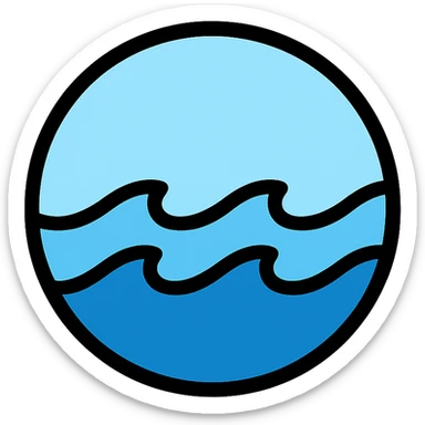 circular ocean icon with medium black border, no frame, white background, simple, clean, recognizable, Little Alchemy style, color outline icon sticker
