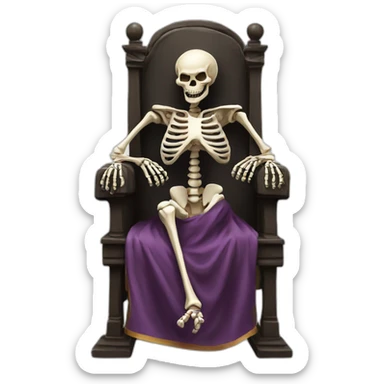 A laughing skeleton on a throne in a robe sticker