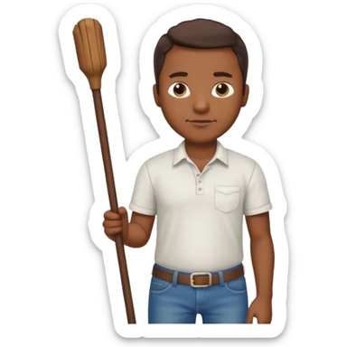 Black man holding a long brown stick by his stomach sticker