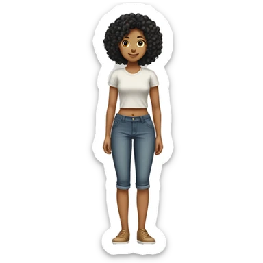 Tan girl curly black hair standing strait on one other leg tucked sticker