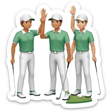 4 golfers high fiving each other on the green of an oceanside course sticker