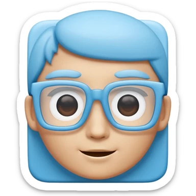 A 3D cartoon sky-blue square spectacle, slightly thick frame, glossy surface, minimal plain background, Memoji-style. sticker