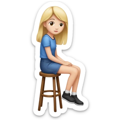 a girl is sitting on a stool seeing whole body toward left side sticker