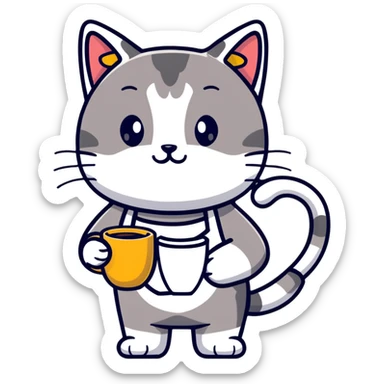cat barista serving coffee sticker