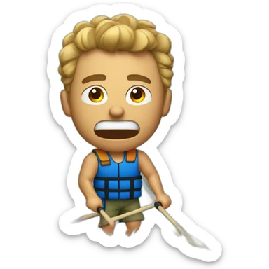 Angry tan guy with buzzed hair cut  rafting on a river sticker