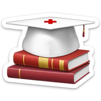 White Student cap with red medical cross On a stack of books sticker