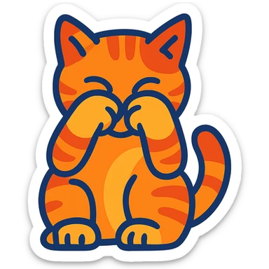 cat covering its face with its paws, vibrant toon style sticker