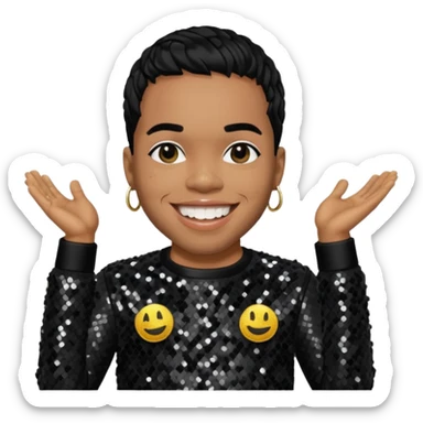 Anderson Paak with black hair, black sequin outfit sticker