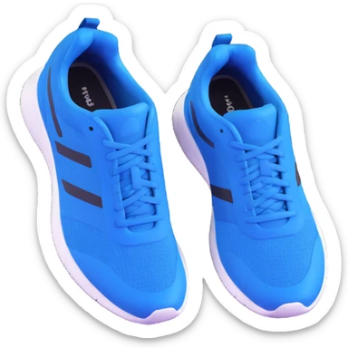 pair of blue running shoes emoji, cartoonish 3D emoji style, white soles, top view sticker