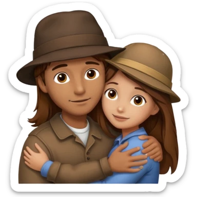 Guy with brown hair and hat on hugging girl with longer brown hair with highlights hugging  sticker