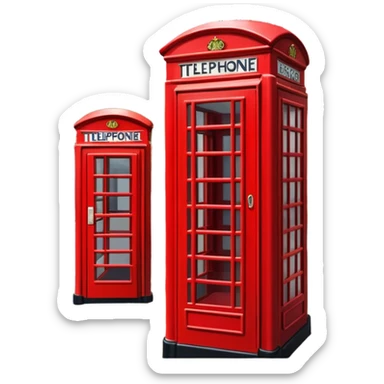 Cinematic Realistic depiction of an iconic red telephone box, rendered in vivid, saturated colors with detailed textures and reflective surfaces, set on a classic English street under soft, diffused daylight sticker