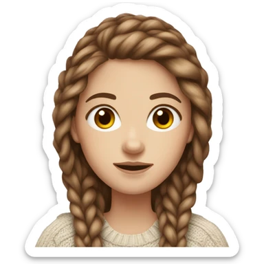 White girl with long brown hair wearing a cable-knit sweater sticker