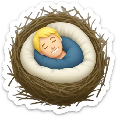 blonde guy sleeping in a bird nest with eggs sticker