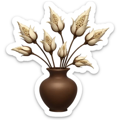White Dried flowers and pods in a brown vase sticker