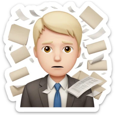 office worker in stress with papers sticker
