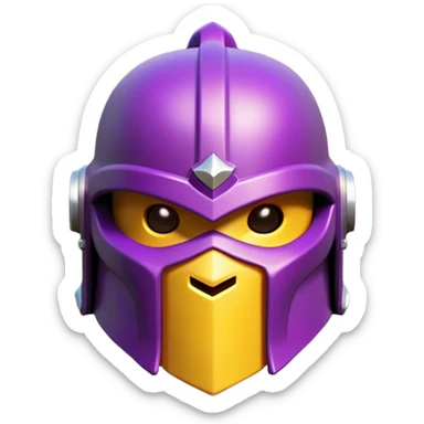 Clash of Clans aesthetic: Cinematic Playful 3D Isometric Helmet Emoji, rendered in a 3D vector-style similar to standard emojis with minimal shading and bold, simplified shapes. A compact, distinct form with signature details, softly glowing with a fantasy RPG magic charm. Simplified yet unmistakably iconic, highly detailed and consistent, glowing with a soft radiance and high shine. Stylized with a touch of heroic grandeur and a soft glowing outline, capturing the essence of a beloved gaming relic with a friendly, playful manner! sticker