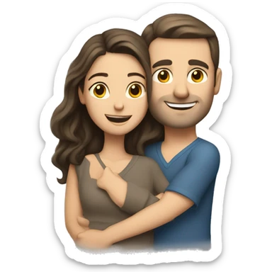 caucasian brunette couple hugging sticker