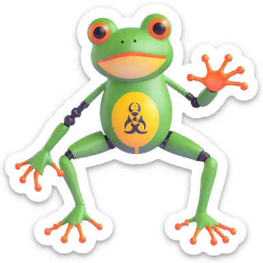 biohazard frog with robotic leg sticker