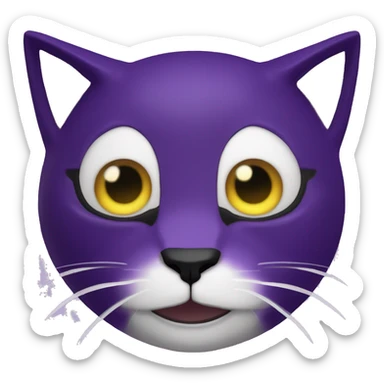 Gato morado terrorifico, sonrisa gigante boca abierta color negro, ojos grandes redondos y negros, colgante de luna amarilla, Cat Nap, Smilling Critters, Roblox, Poppy playtime 3 sticker