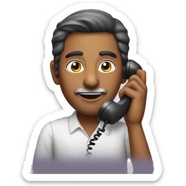 Indian man with funny cat speaking on a desk phone  sticker