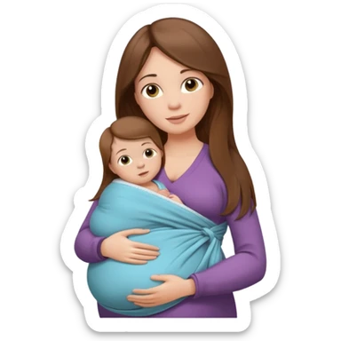 Pregnancy babywearing mom with long brown hair and fair skin with a small baby and wrap  sticker