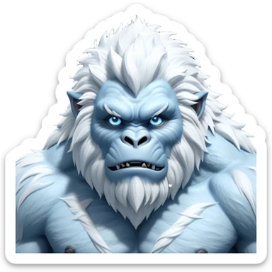Cinematic Realistic WoW Yeti Portrait, depicted as a majestic, colossal creature of the frozen wilds, with thick, shaggy fur in pristine icy white and subtle pale blue highlights. His powerful, muscular frame and piercing ice-blue eyes exude ancient wisdom and raw strength. Rendered with lifelike texture and natural frosty lighting, high shine, noble and imposing, capturing the essence of a legendary yeti guardian. sticker