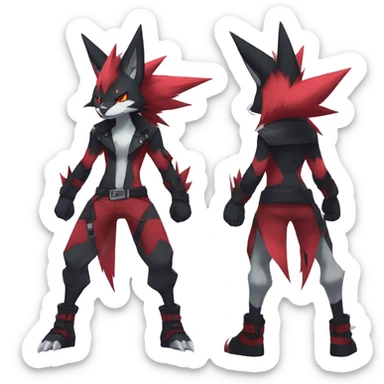 Edgy Cool Anthro Zoroark-Zangoose-Litten Punk Fakemon Full Body sticker