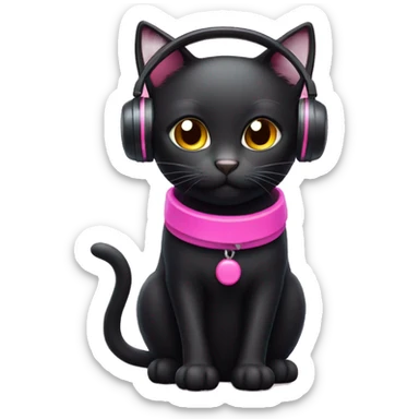 black cat with pink heaphones sticker