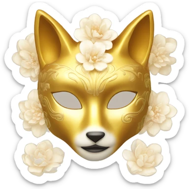 Golden feminine kitsune mask with floral pattern on it  sticker
