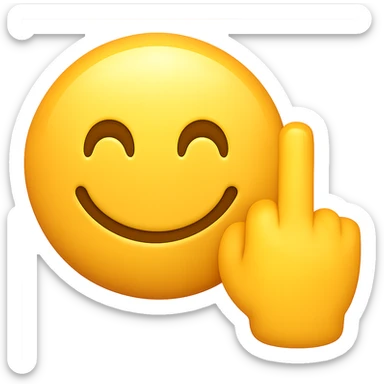 Make the smiley face and middle finger hand look more like a mobile phone emoji, with rounded shapes, glossy finish, and a style similar to standard phone emoji icons, keeping the transparent background. sticker