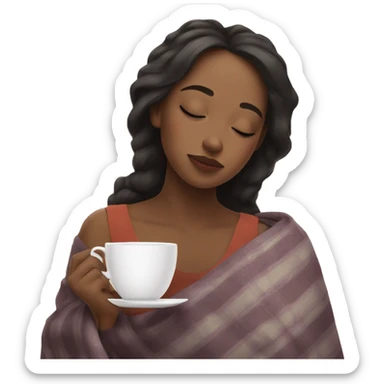 Girl sipping tea with eyes closed and blanket  sticker