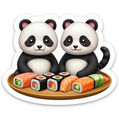panda and cat eatting sushi together sticker
