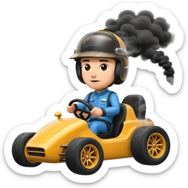 drifting car with tires smoke and a driver with a helmet in the car sticker
